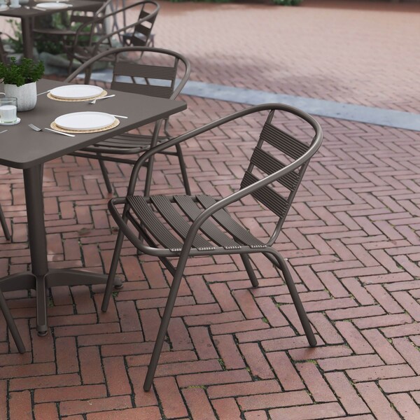 Flash Furniture Lila Bronze Metal Restaurant Stack Chairs with Metal Slats, 4PK - 4-TLH-017C-BZ-GG