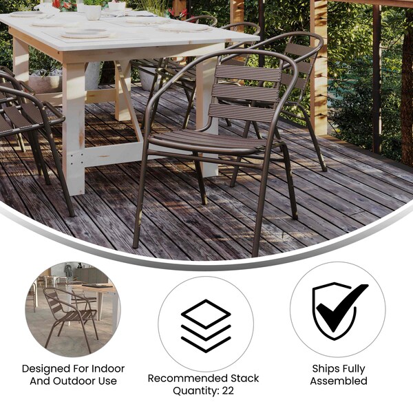 Flash Furniture Lila Bronze Metal Restaurant Stack Chairs with Metal Slats, 4PK - 4-TLH-017C-BZ-GG