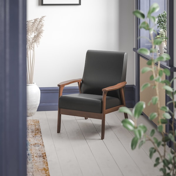 Flash Furniture Black LeatherSoft Arm Chair with Wood Frame - IS-IT673317-BK-GG
