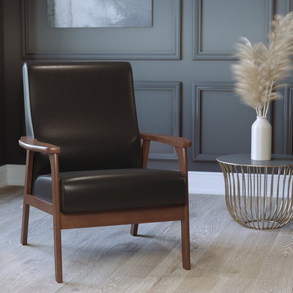 Flash Furniture Black LeatherSoft Arm Chair with Wood Frame - IS-IT673317-BK-GG