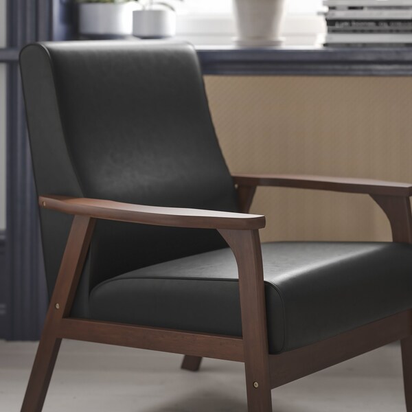 Flash Furniture Black LeatherSoft Arm Chair with Wood Frame - IS-IT673317-BK-GG