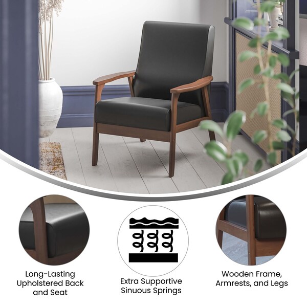 Flash Furniture Black LeatherSoft Arm Chair with Wood Frame - IS-IT673317-BK-GG