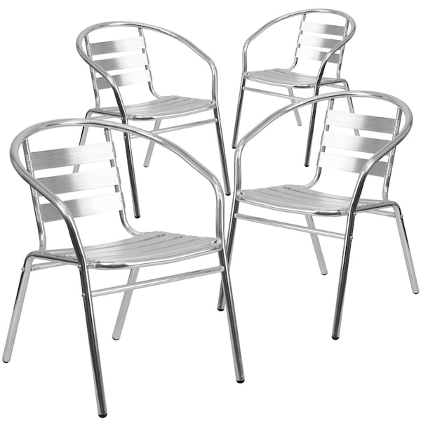 Flash Furniture Commercial Aluminum Restaurant Stack Chair w/ Arms - 4-TLH-017B-GG