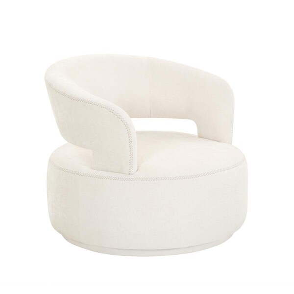 Pasargad Home Piagia Upholstered Swivel Base Barrel Chair, Ivory - PZW-20087W