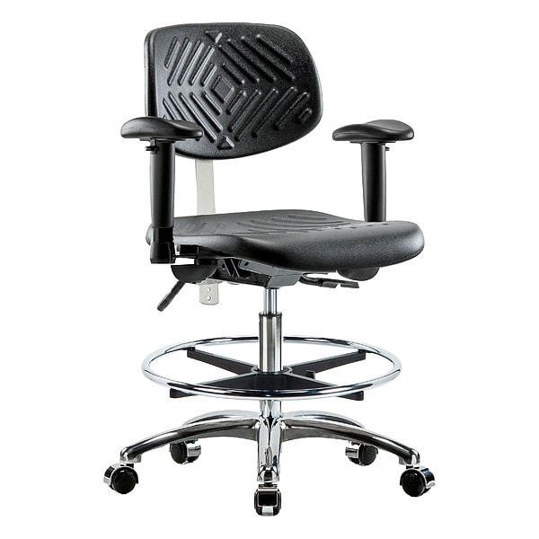Zoro Select Clean Room Chair Ergonomic Chair, Adjustable Arms, 20-1/4" to 28" Height, Vinyl, Black - BR-NCR-PMBCH-CR-T1-A1-CF-CC-BLK