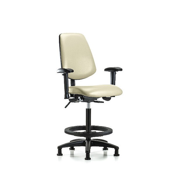 Blue Ridge Ergonomics High Bench Chair Adjustable Arms, 26" to 35" Height, Vinyl, Adobe White - BR-VHBCH-MB-RG-T1-A1-BF-RG-8501