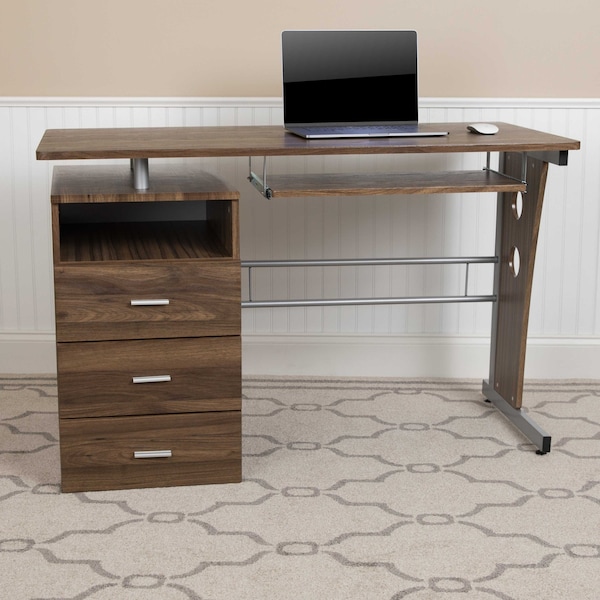 Flash Furniture Walnut 3 Drawer Pedestal Desk - NAN-WK-008-RU-GG