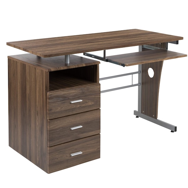 Flash Furniture Walnut 3 Drawer Pedestal Desk - NAN-WK-008-RU-GG