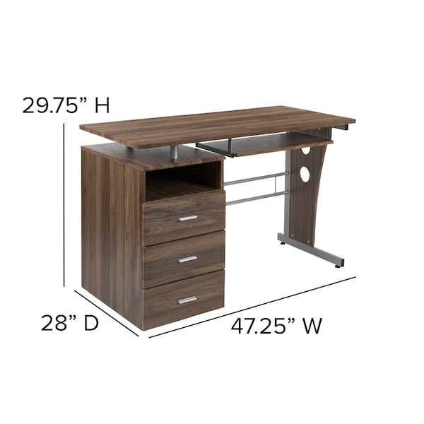 Flash Furniture Walnut 3 Drawer Pedestal Desk - NAN-WK-008-RU-GG