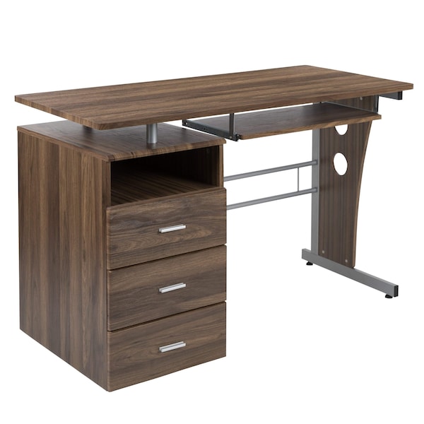 Flash Furniture Walnut 3 Drawer Pedestal Desk - NAN-WK-008-RU-GG