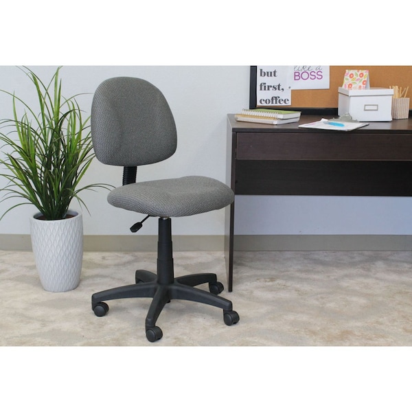 Boss B315 Posture Deluxe Office Task Chair, Gray Back, 25 in W 25" L 40" H, Armless, Tweed Seat - B315-GY