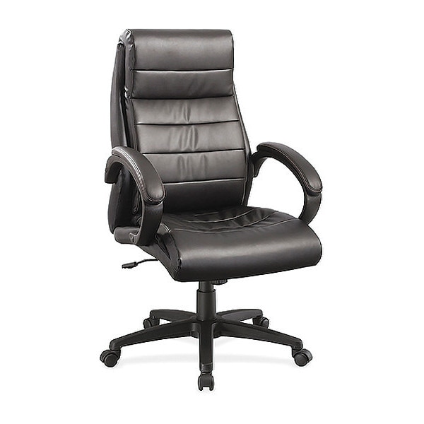Lorell Executive Chair Deluxe High-Back Leather Chair, Black, Adjustable Arms, Leather, Black - LLR59532