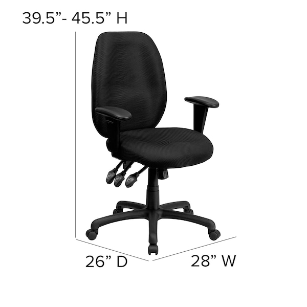 Flash Furniture Black High Back Exec Chair, Seat Height Range: 18" to 21-1/2" - BT-6191H-BK-GG