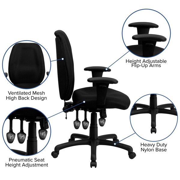 Flash Furniture Black High Back Exec Chair, Seat Height Range: 18" to 21-1/2" - BT-6191H-BK-GG