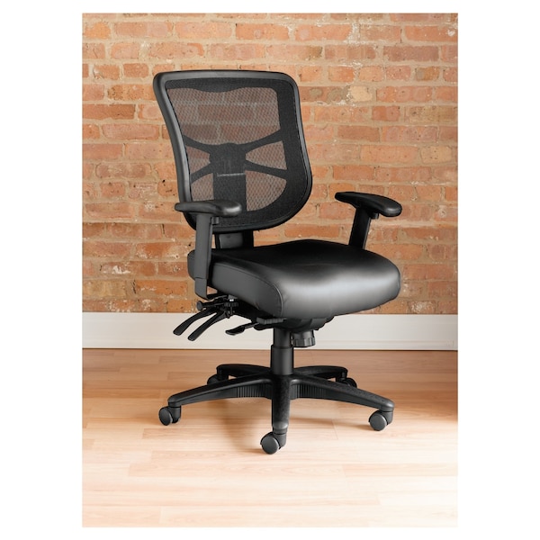 Alera Task Chair Desk Chair, Padded Arms, 18-1/8" to 21-3/4" Height, Leather, Black - ALEEL4215