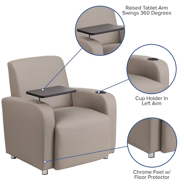 Flash Furniture Contemporary Guest Chair, Gray Seat, Gray Back, 27 in W 27" L 35" H, Raised Tablet, Leather Seat - BT-8217-GV-GG