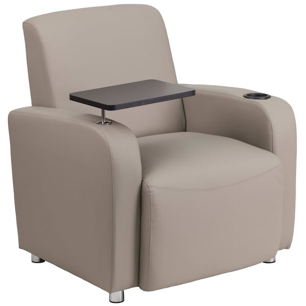 Flash Furniture Contemporary Guest Chair, Gray Seat, Gray Back, 27 in W 27" L 35" H, Raised Tablet, Leather Seat - BT-8217-GV-GG