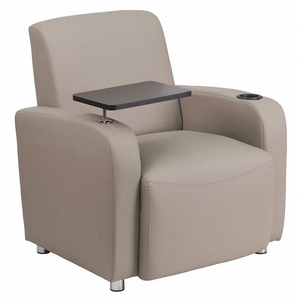 Flash Furniture Contemporary Guest Chair, Gray Seat, Gray Back, 27 in W 27" L 35" H, Raised Tablet, Leather Seat - BT-8217-GV-GG