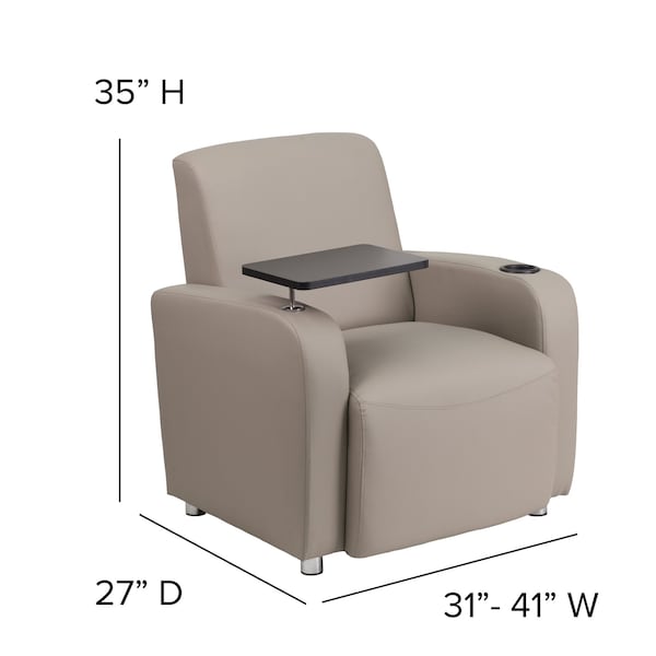 Flash Furniture Contemporary Guest Chair, Gray Seat, Gray Back, 27 in W 27" L 35" H, Raised Tablet, Leather Seat - BT-8217-GV-GG