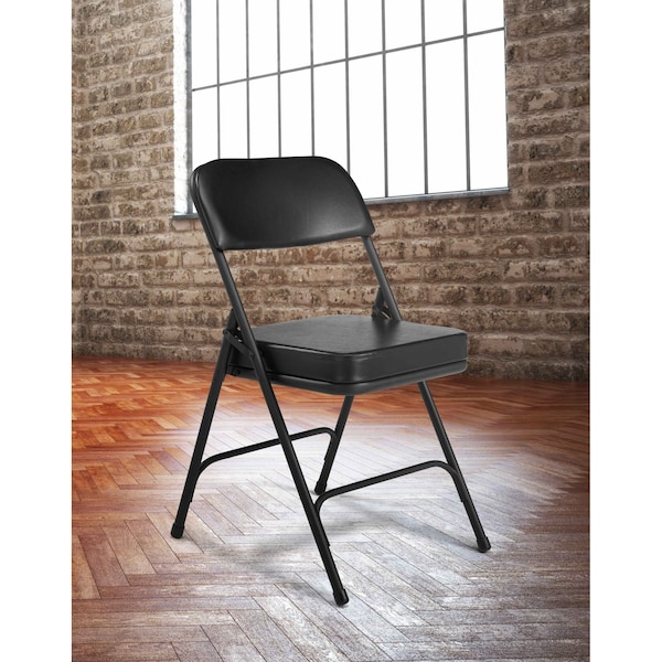 National Public Seating Folding Chair, Vinyl, 32in H, Black, PK2 - 3210