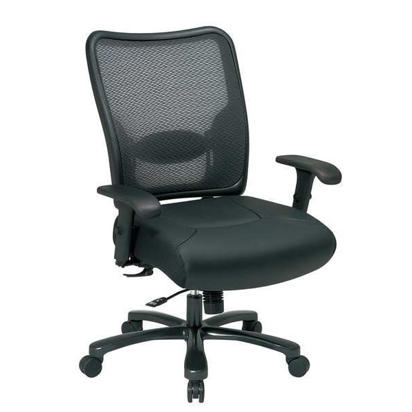 Office Star Big and Tall Chair Desk Chair, Adjustable Arms, 20-5/16" to 23-1/8" Height, Leather, Black - 75-47A773