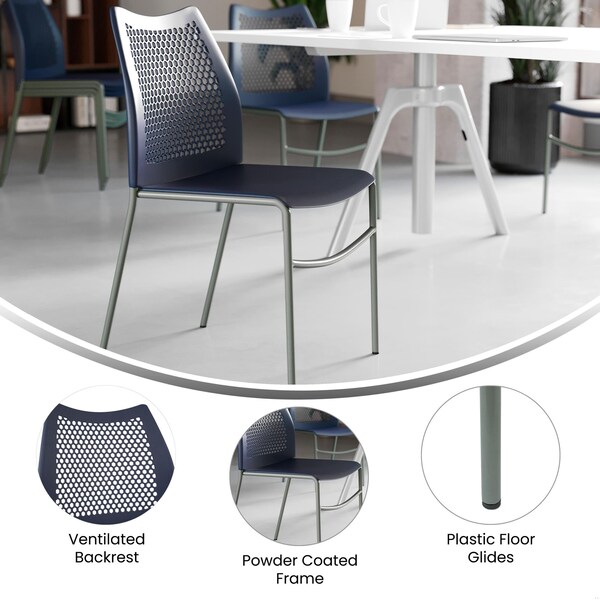 Flash Furniture HERCULES Navy Stack Chair with Air-Vent Back, Non-Sled Base and Gray Powder Coated Metal Frame - RUT-NC498-NV-GG