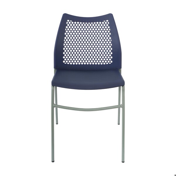 Flash Furniture HERCULES Navy Stack Chair with Air-Vent Back, Non-Sled Base and Gray Powder Coated Metal Frame - RUT-NC498-NV-GG