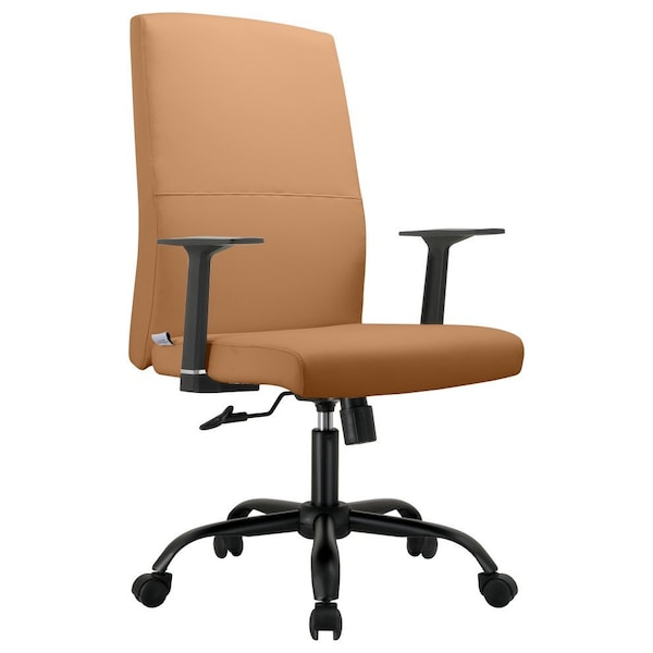 Leisuremod Evander Office Chair in Upholstered Leather & Iron Frame with Swivel & Tilt, Acorn Brown - EO19LBRL