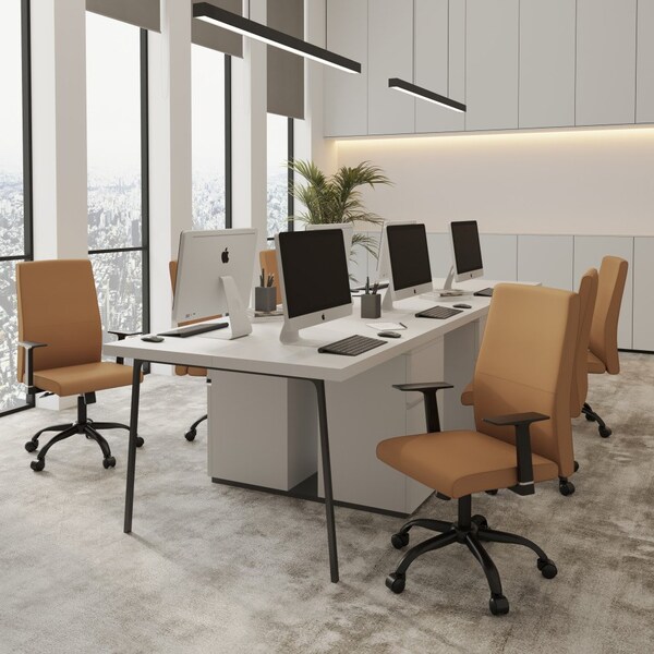 Leisuremod Evander Office Chair in Upholstered Leather & Iron Frame with Swivel & Tilt, Acorn Brown - EO19LBRL