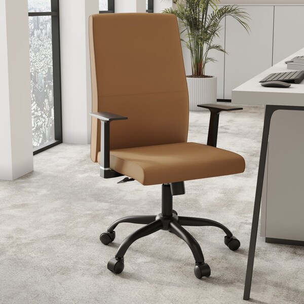 Leisuremod Evander Office Chair in Upholstered Leather & Iron Frame with Swivel & Tilt, Acorn Brown - EO19LBRL