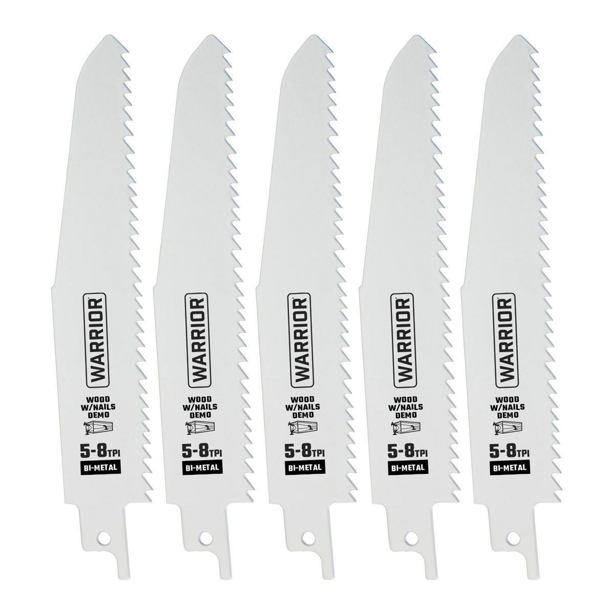 Cuchillas de sierra reciprocante bi-metal Warrior de uso general/demolición de 6 pulgadas y 5-8 TPI, paquete de 5 - 68031