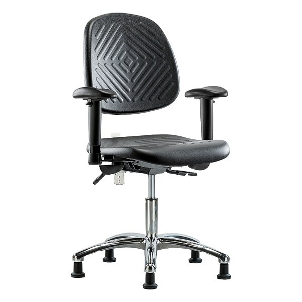 Zoro Select Clean Room Chair Ergonomic Chair, Adjustable Arms, 17-1/2" to 22-3/4" Height, Polyurethane, Black - BR-NCR-PDHCH-MB-CR-T0-A1-RG-BLK