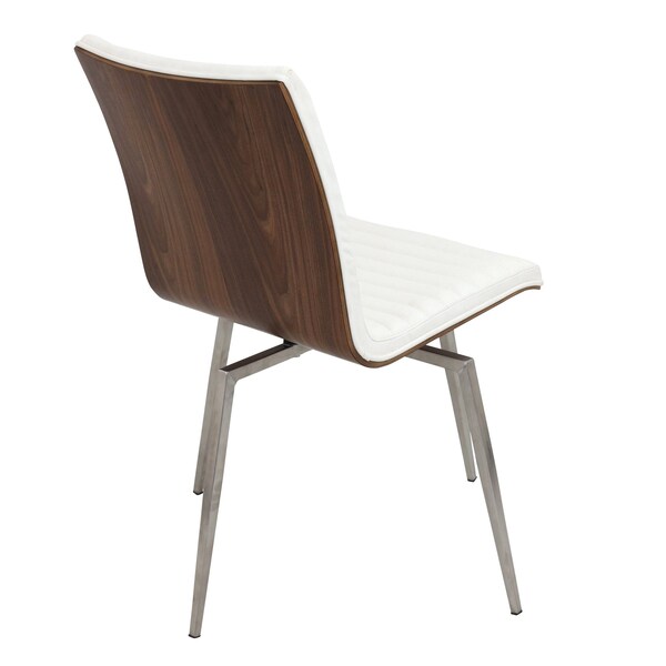 Lumisource Mason Chair in Stainless Steel, Walnut Wood, White Faux Leather, PK 2 - CH-MSNSWV WL+W2
