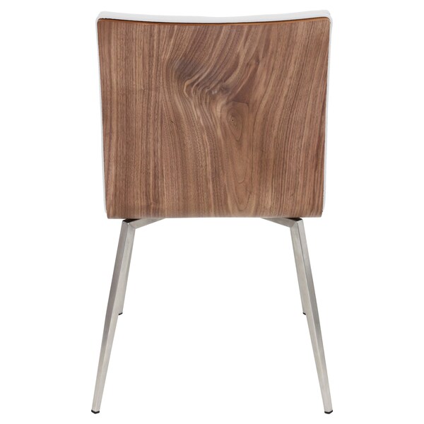 Lumisource Mason Chair in Stainless Steel, Walnut Wood, White Faux Leather, PK 2 - CH-MSNSWV WL+W2