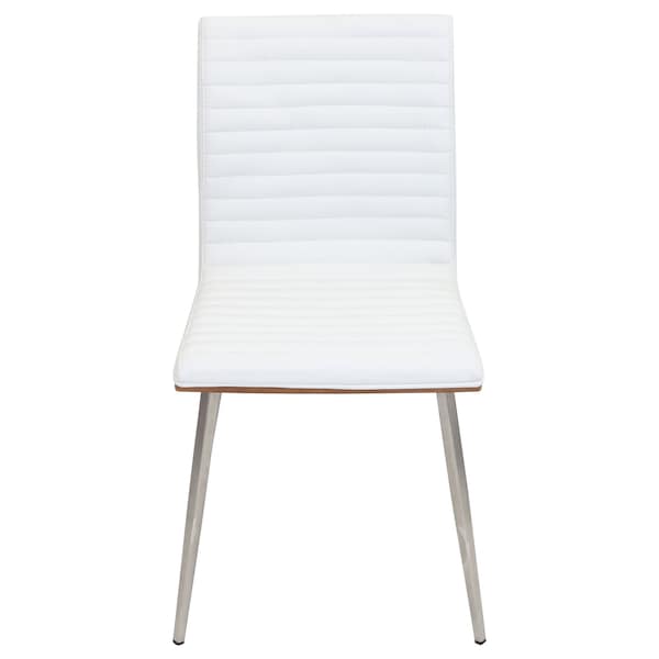 Lumisource Mason Chair in Stainless Steel, Walnut Wood, White Faux Leather, PK 2 - CH-MSNSWV WL+W2