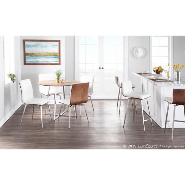 Lumisource Mason Chair in Stainless Steel, Walnut Wood, White Faux Leather, PK 2 - CH-MSNSWV WL+W2