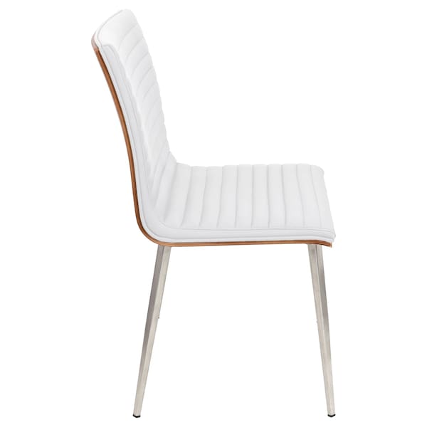 Lumisource Mason Chair in Stainless Steel, Walnut Wood, White Faux Leather, PK 2 - CH-MSNSWV WL+W2