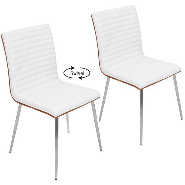 Lumisource Mason Chair in Stainless Steel, Walnut Wood, White Faux Leather, PK 2 - CH-MSNSWV WL+W2
