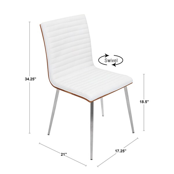 Lumisource Mason Chair in Stainless Steel, Walnut Wood, White Faux Leather, PK 2 - CH-MSNSWV WL+W2