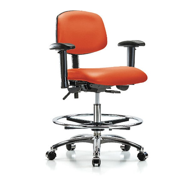 Blue Ridge Ergonomics Medium Bench Chair Chair, Vin, Med Ben, Chr AA CF Cast, Orange, Adjustable Arms, 22" to 29" Height - BR-VMBCH-CR-T0-A1-CF-CC-8613