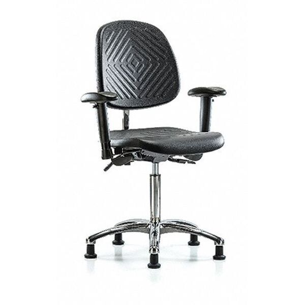 Zoro Select Clean Room Chair Ergonomic Chair, Adjustable Arms, 20-1/4" to 28" Height, Polyurethane, Black - BR-NCR-PMBCH-MB-CR-T0-A1-NF-RG-BLK