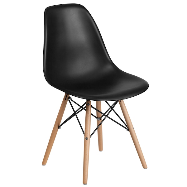 Flash Furniture Elon Series Black Plastic Chair with Wooden Legs - 2-FH-130-DPP-BK-GG