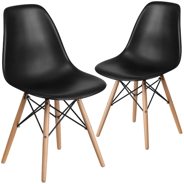 Flash Furniture Elon Series Black Plastic Chair with Wooden Legs - 2-FH-130-DPP-BK-GG