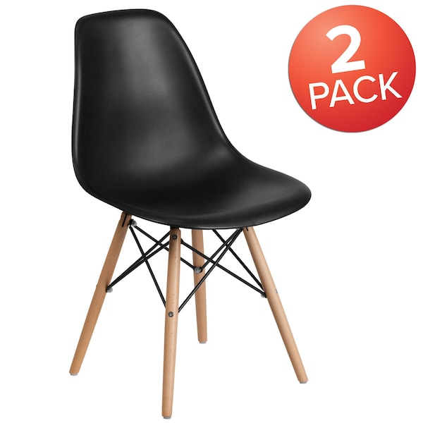 Flash Furniture Elon Series Black Plastic Chair with Wooden Legs - 2-FH-130-DPP-BK-GG
