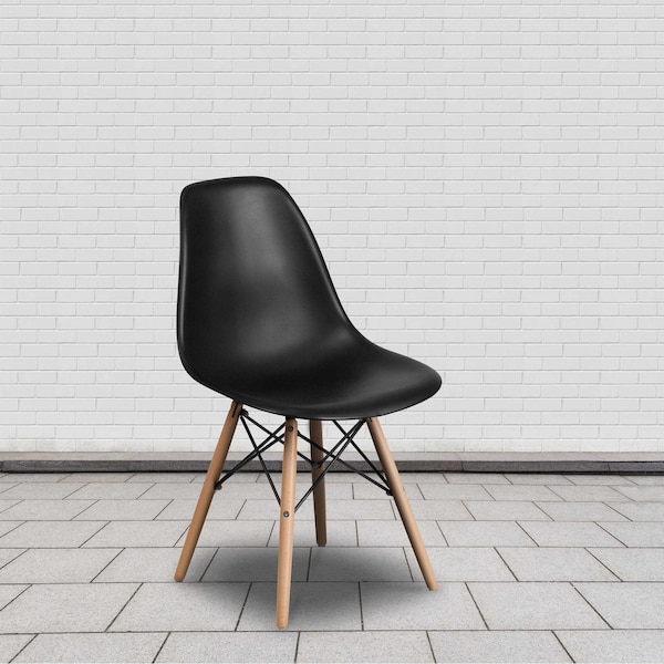 Flash Furniture Elon Series Black Plastic Chair with Wooden Legs - 2-FH-130-DPP-BK-GG