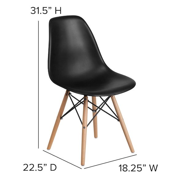 Flash Furniture Elon Series Black Plastic Chair with Wooden Legs - 2-FH-130-DPP-BK-GG