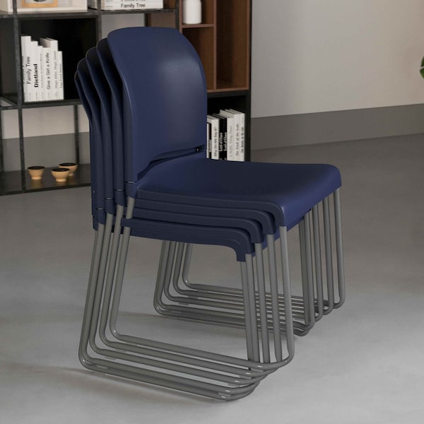 Flash Furniture Navy Plastic Stack Chair, PK5 - 5-RUT-238A-NY-GG