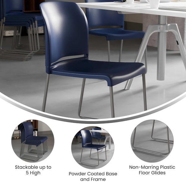 Flash Furniture Navy Plastic Stack Chair, PK5 - 5-RUT-238A-NY-GG