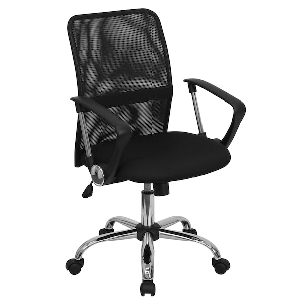 Flash Furniture Contemporary Chair, 18-3/4" to 22-1/2", Fixed Arms, Black - GO-6057-GG