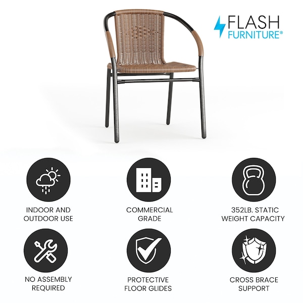 Flash Furniture Brown Rattan Indoor-Outdoor Stack Chair - TLH-037-DK-BN-GG
